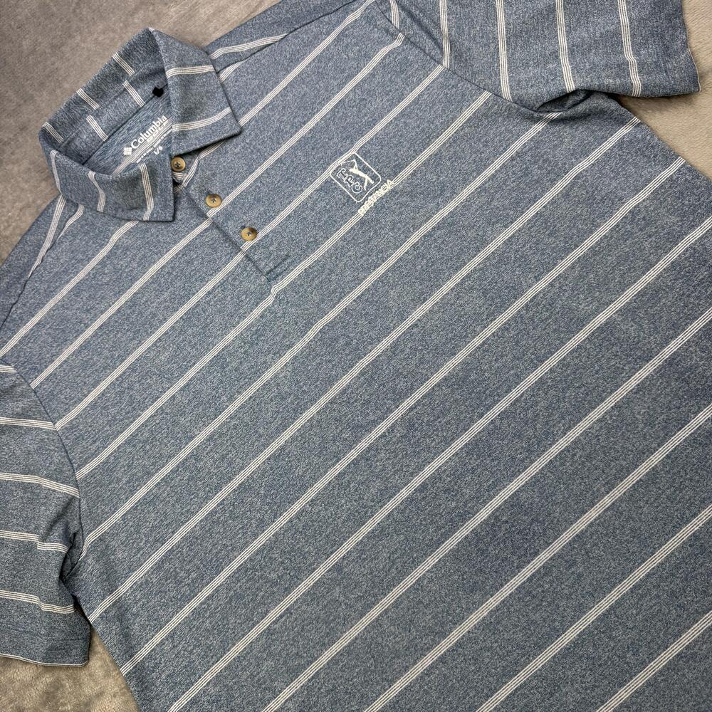 Columbia Golf Polo Shirt Mens Large Blue Stripe Stretch Omni-Wick TPC Prestancia